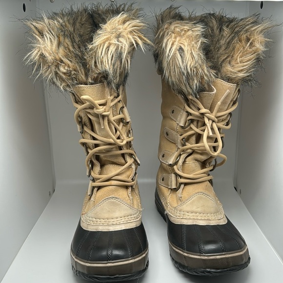 Sorel Joan of Artic Women's Tan Suede Faux Fur Waterproof Winter Boots Size 7 - Picture 3 of 12